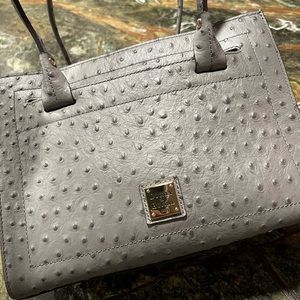 Like NEW Authentic Dooney & Bourke Gray Ostrich Leather Janine Satchel